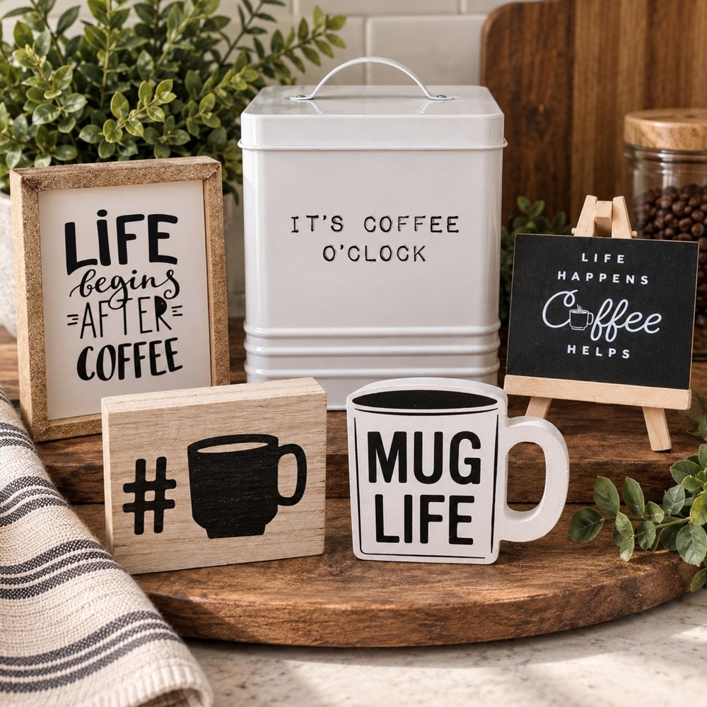 Target Bullseye's Playground Coffee Bar Decor 5pc Set Canister Signs Mug Life